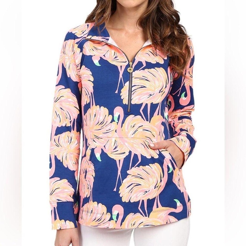 LILLY PULITZER UPF 50+ Skipper Popover Top Jacket Flamingo print Size xs